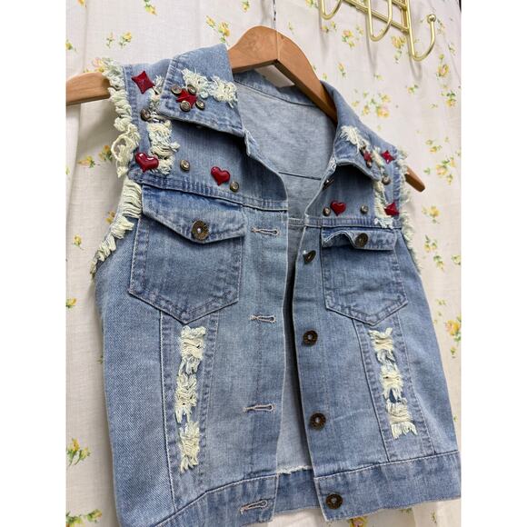Love Jeans Upcycle Valentine Romantic Unique Denim Vest - Picture 5 of 5